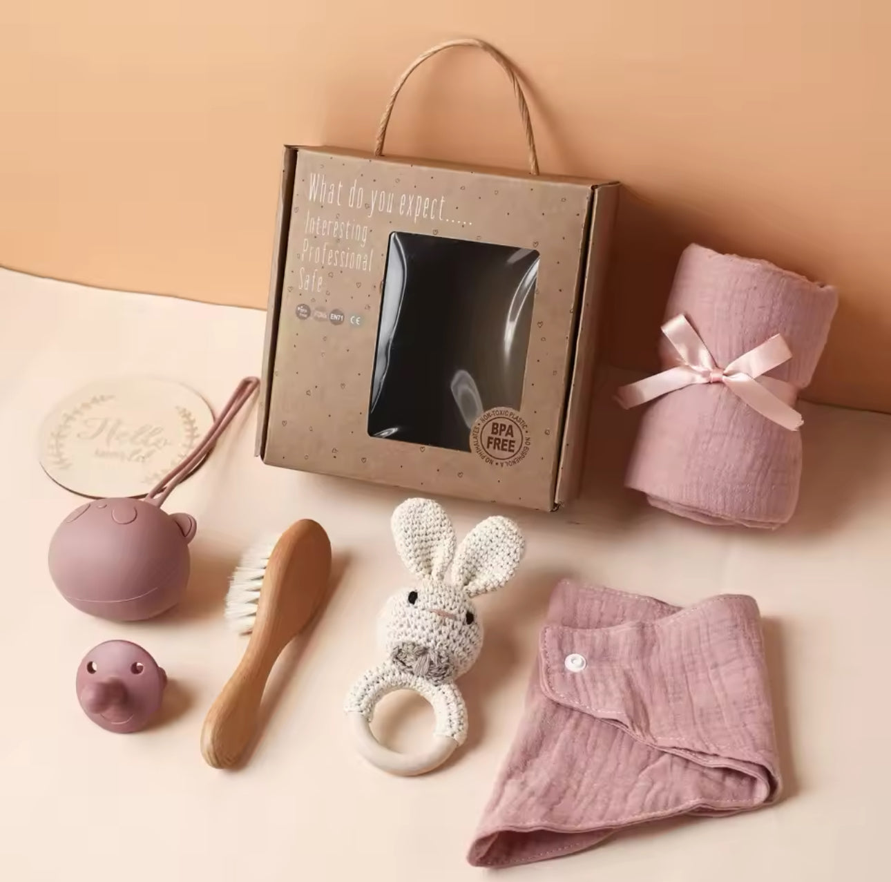 Juego de regalo recién nacido elefante Rosa