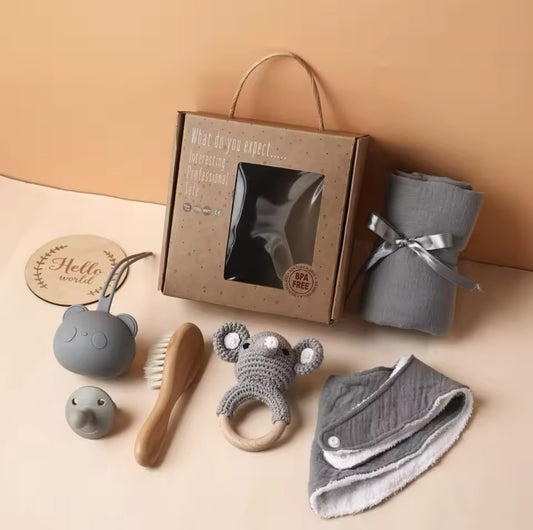 Juego de regalo recién nacido elefante Gris